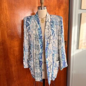 Vintage Kensington Square Abstract Blue and White Blazer S/M